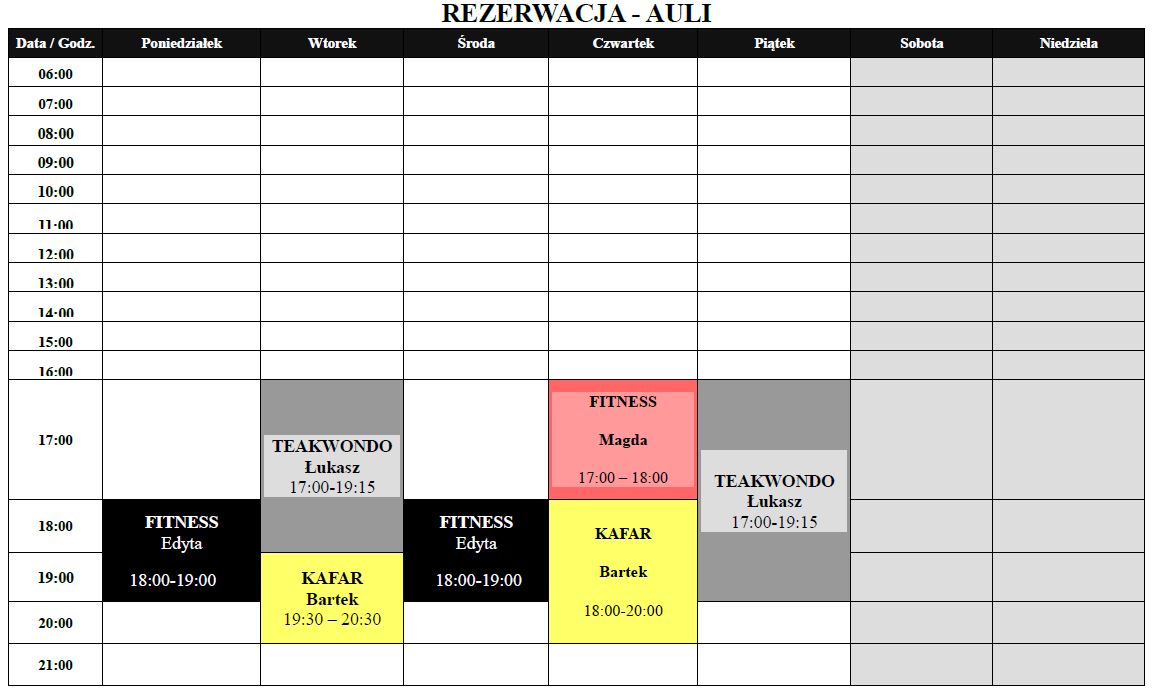 Informacja o rezerwacji auli