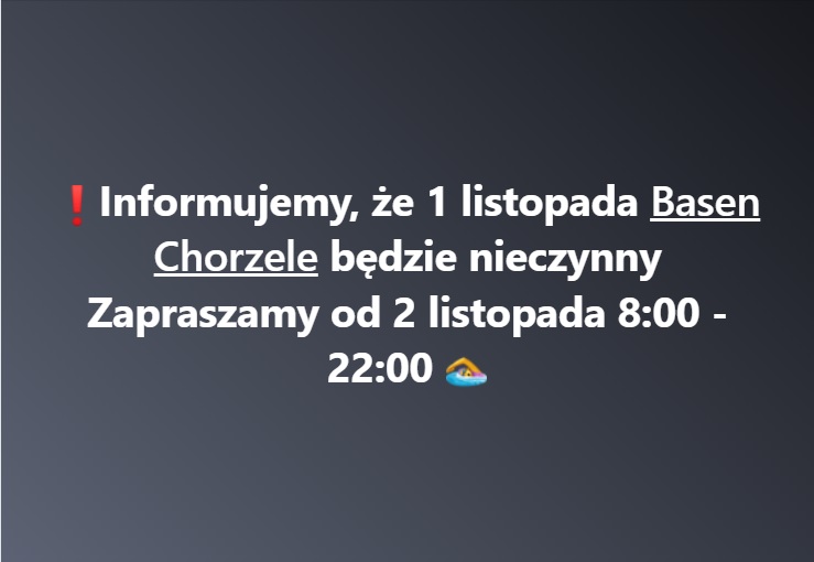 1 listopada Basen Chorzele nieczynny